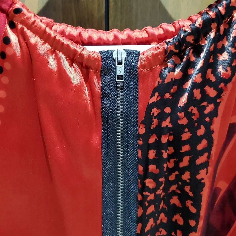 CABI ABSTRACT SILK BLEND SLEEVELESS BLOUSE  SIZE LARGE RED BLACK DOT TUNIC TANK - Picture 9 of 11